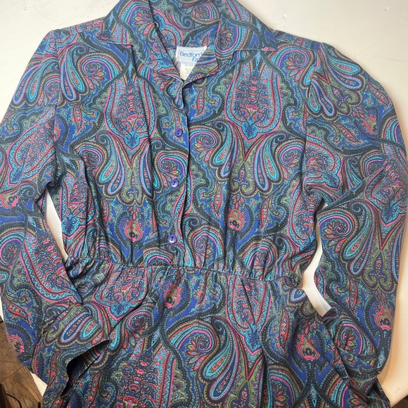 Vintage Bedford Fair Paisley Midi Dress Women's 6p Made in USA Cottagecore Retro - Picture 5 of 7